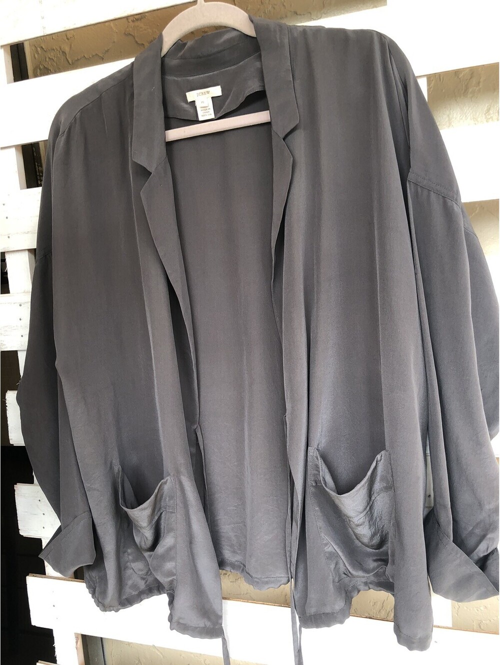 J.Crew Grey Taupe Open Silk Pocket Jacket  cardigan Womens Large